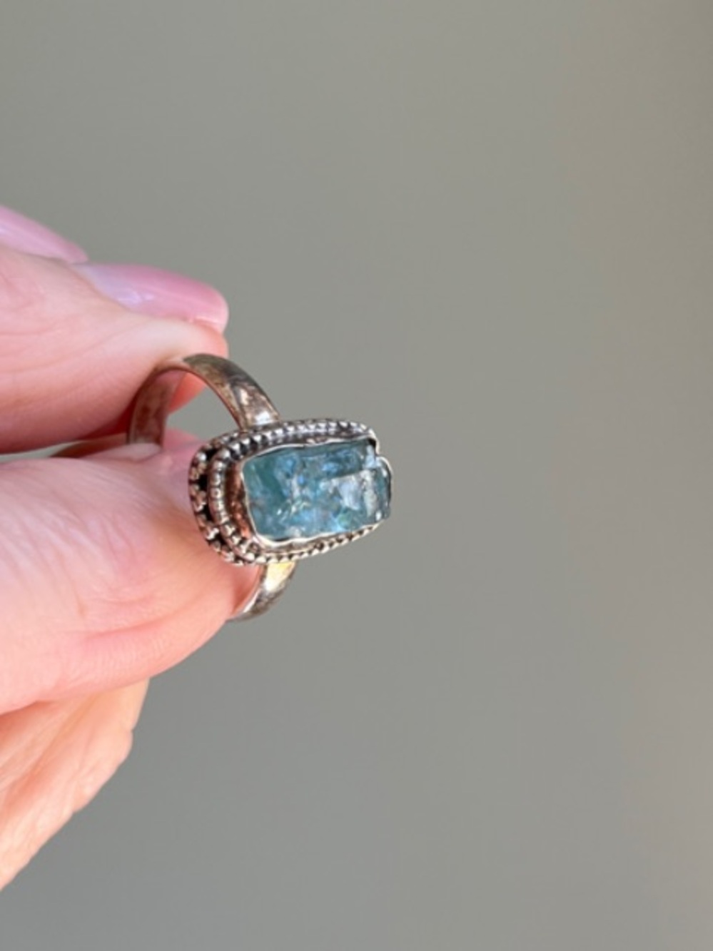 Sterling Silver Raw Aquamarine Rectangular Cabochon Ring
